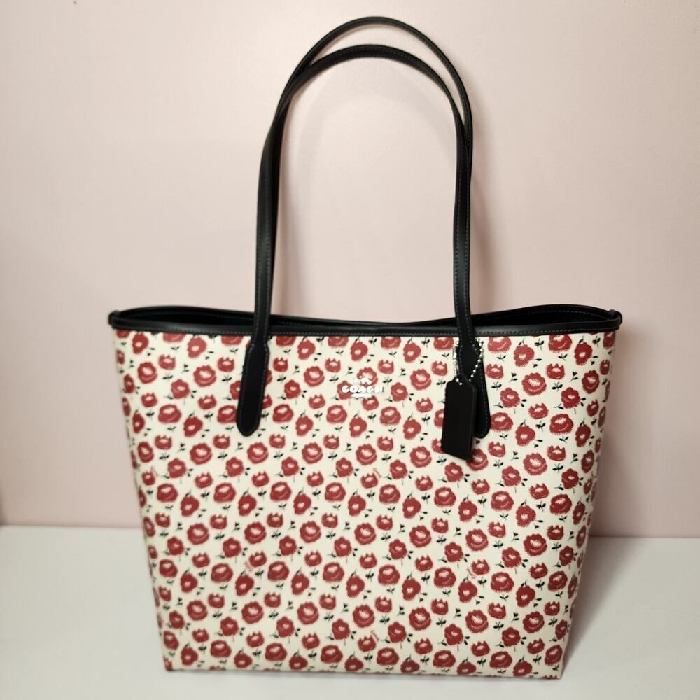 NWT COACH CBI50 City Tote Bag Floral Print Red/Chalk/Black Multi